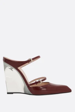 mule con zeppa in pelle lucida