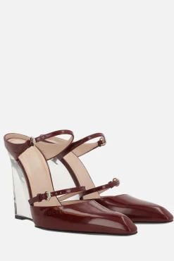 mule con zeppa in pelle lucida