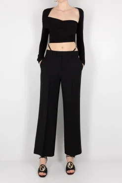 pantalone a gamba dritta in mohair e lana