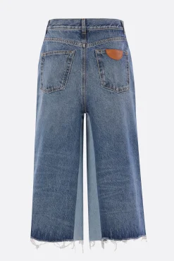 pantalone corto in denim patchwork