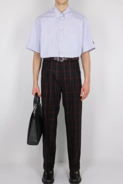 pantalone regular-fit in lana a quadri