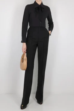 pantalone straight-leg in lana e seta