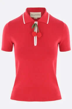 polo in maglia di cotone decorato con ciliegie