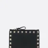 porta carte con zip Rockstud in pelle martellata