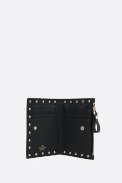 porta carte con zip Rockstud in pelle martellata