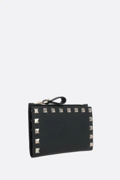 porta carte con zip Rockstud in pelle martellata