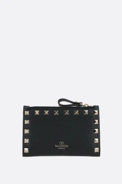 porta carte con zip Rockstud in pelle martellata