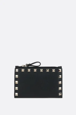 porta carte con zip Rockstud in pelle martellata