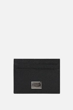porta carte in pelle Dauphine con placca logo