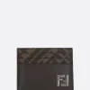 porta carte in pelle liscia e canvas FF