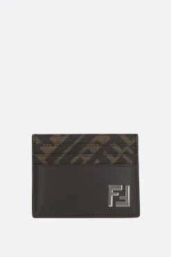 porta carte in pelle liscia e canvas FF