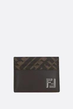 porta carte in pelle liscia e canvas FF