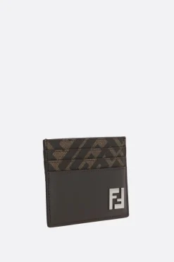 porta carte in pelle liscia e canvas FF
