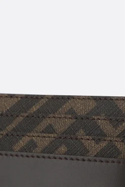 porta carte in pelle liscia e canvas FF