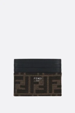 porta carte in pelle liscia e tessuto FF