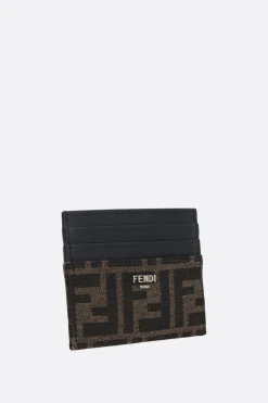 porta carte in pelle liscia e tessuto FF
