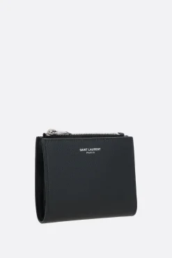 portafogli compatto Saint Laurent Paris in pelle Grain de Poudre