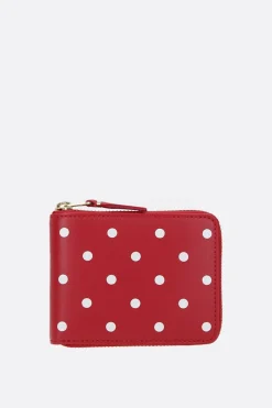 portafogli zip-around in pelle liscia stampa pois