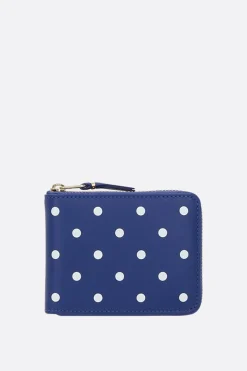 portafogli zip-around in pelle liscia stampa pois