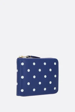 portafogli zip-around in pelle liscia stampa pois