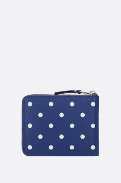 portafogli zip-around in pelle liscia stampa pois