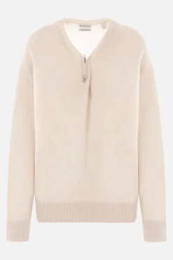 pullover in cashmere con spilla