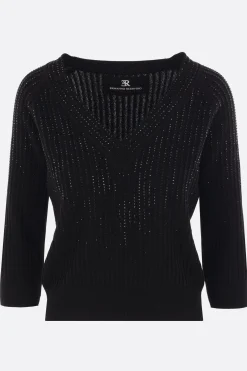 pullover in cotone con strass