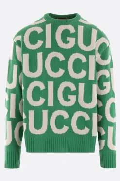 pullover in lana jacquard Gucci lettering