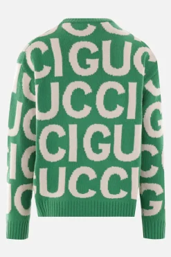 pullover in lana jacquard Gucci lettering