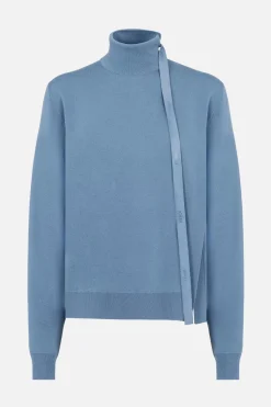 pullover in misto lana con cut-out e nastro logato