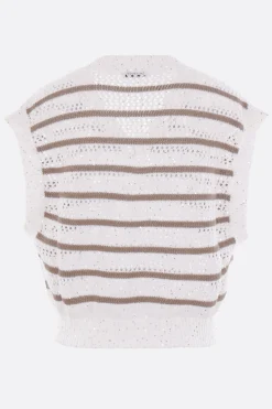 pullover smanicato Dazzling Striped Net in lino