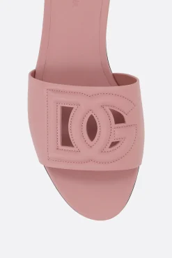 sandalo slide in pelle liscia con logo DG