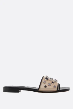 sandalo slide in rete con strass