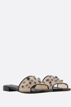 sandalo slide in rete con strass