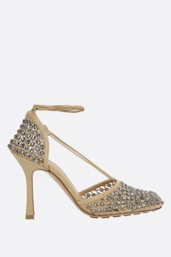 sandalo Sparkle Stretch in pelle e mesh con cristalli