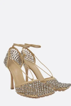 sandalo Sparkle Stretch in pelle e mesh con cristalli