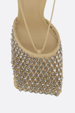 sandalo Sparkle Stretch in pelle e mesh con cristalli