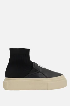 sneaker pull-on in pelle e maglia stretch