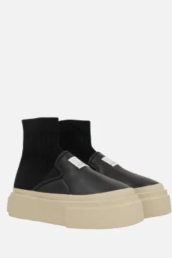 sneaker pull-on in pelle e maglia stretch