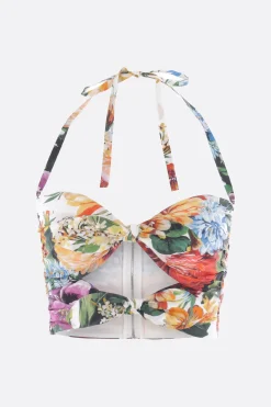 top bustier in popeline stampa bouquet fiori