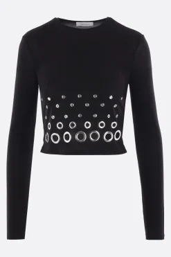 top cropped in jersey con occhielli