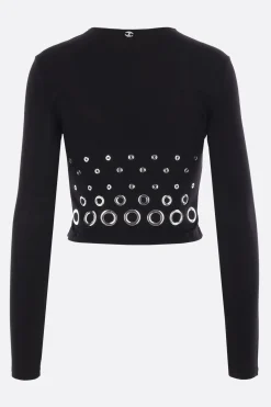 top cropped in jersey con occhielli