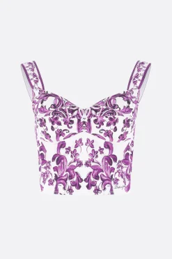top cropped in popeline stampa majolica