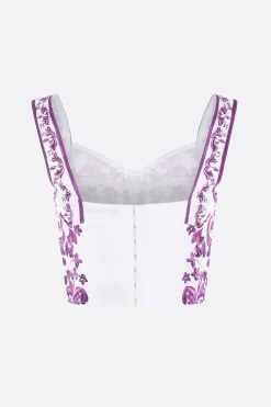 top cropped in popeline stampa majolica