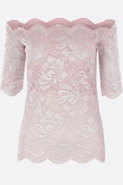 top off-the-shoulder in pizzo laminato