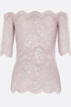 top off-the-shoulder in pizzo laminato