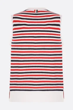top smanicato in lino a righe