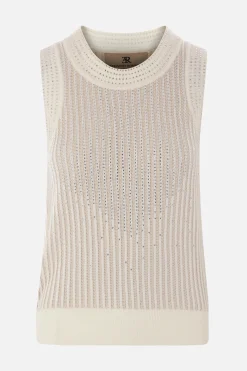top smanicato in maglia con strass