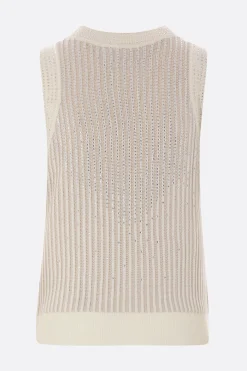 top smanicato in maglia con strass