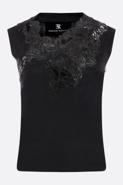 top smanicato in maglia con ricamo